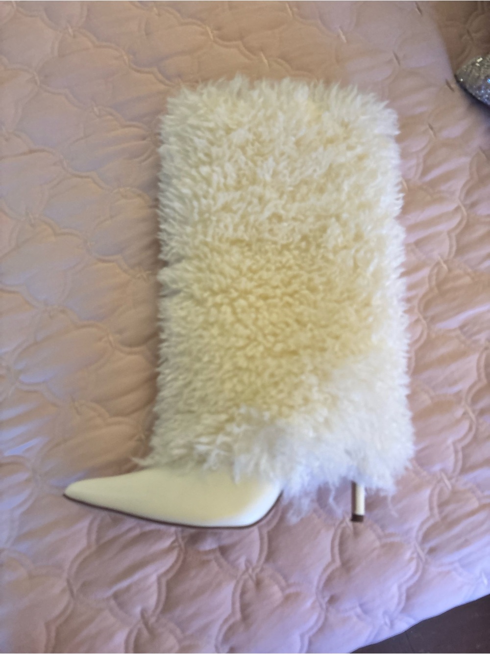 Serenity Cream Faux Shearling Knee-High Pointed-Toe Boot